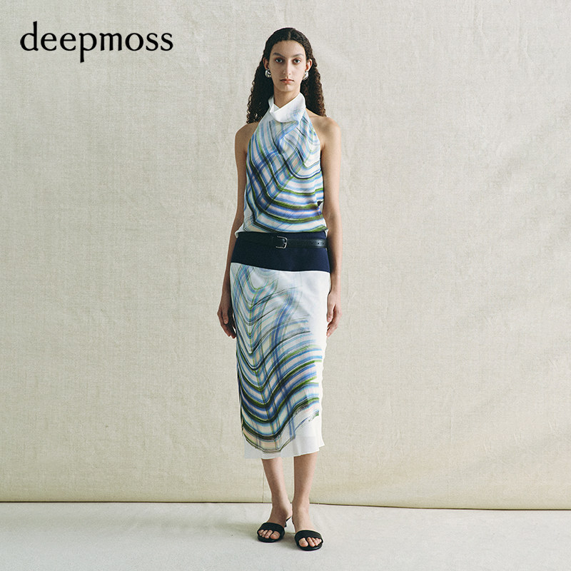 【deepmoss】2026春夏新款缎之乐章挂脖上衣拼接半裙