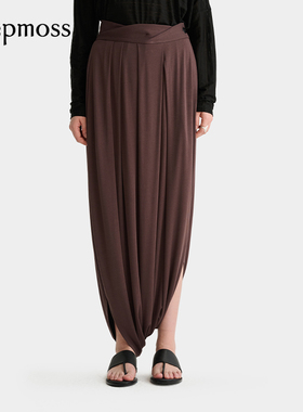 【deepmoss】2025秋冬新款女士时尚设计感高腰围裹式裙裤