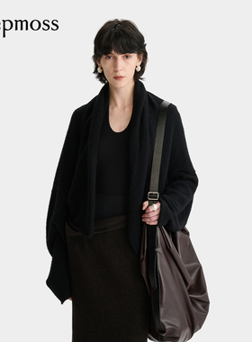 【deepmoss】2025秋冬新款设计感雾黑色羊毛羊绒混纺翻领廓形外套