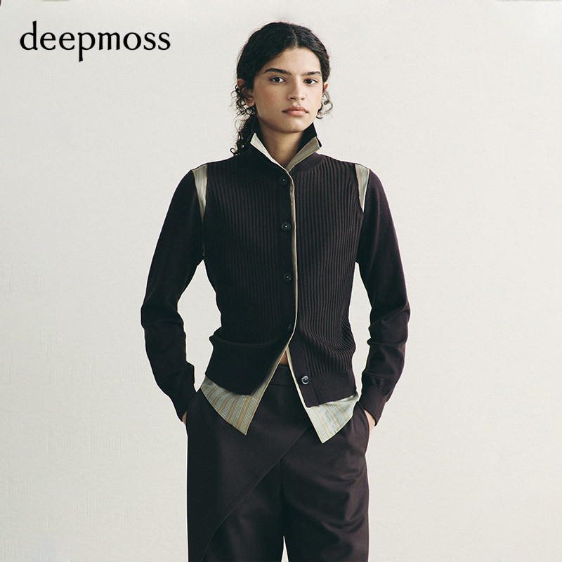 【deepmoss】2026秋冬新款线性感知立领针织开衫外套图片
