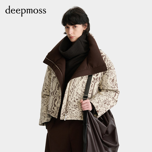 【deepmoss】女水中倒影提花95绒鹅绒短款羽绒服外套