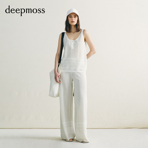 【deepmoss】2026秋冬新款云白度假蕾丝背心阔腿长裤