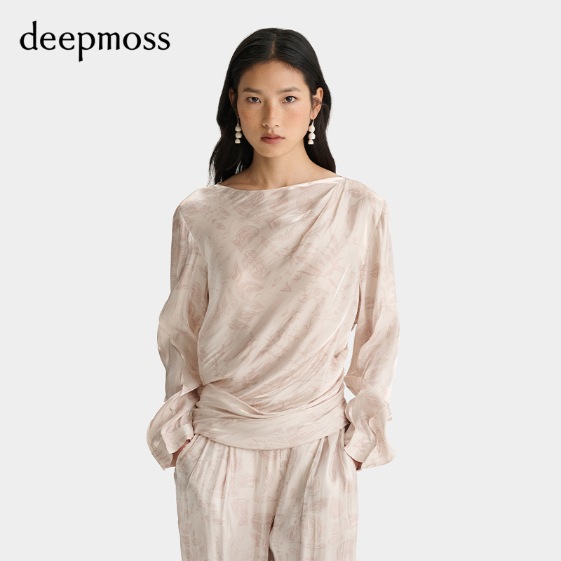 【deepmoss】2025秋冬新款女士水中倒影印花水澤扭轉長袖上衣