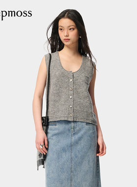 【deepmoss】优雅复古潮流女装时尚休闲气质短款宽松无袖马甲