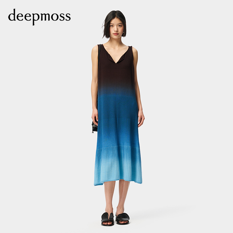 deepmoss渐变直筒无袖连衣裙