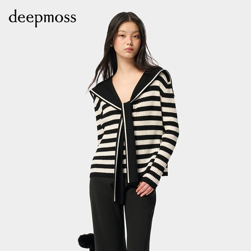 deepmoss水手领修身显瘦开衫