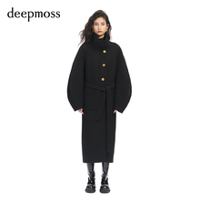 【deepmoss】冬季休闲女装时尚潮流围领茧型长款羊毛呢大衣外套女