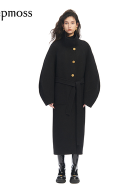 【deepmoss】冬季休闲女装时尚潮流围领茧型长款羊毛呢大衣外套女