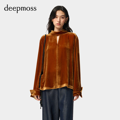 deepmoss镂空宽松立领上衣