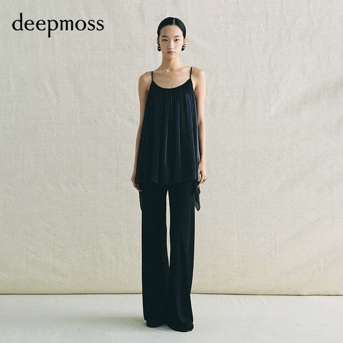 deepmoss缎黑水泽飘逸吊带