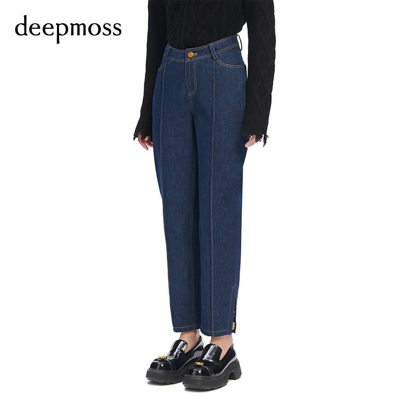 deepmossU形腰牛仔铅笔裤