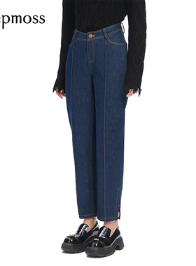 【deepmoss】女装时尚复古潮流休闲U形腰头牛仔裤长款铅笔裤