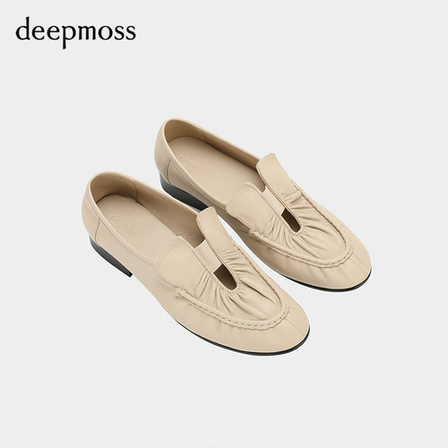 deepmoss褶皱镂空羊皮乐福鞋