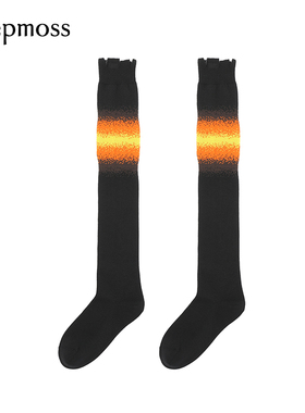 【deepmoss】设计感时尚潮流女式舒适毛边颗粒渐变提花高筒袜长袜