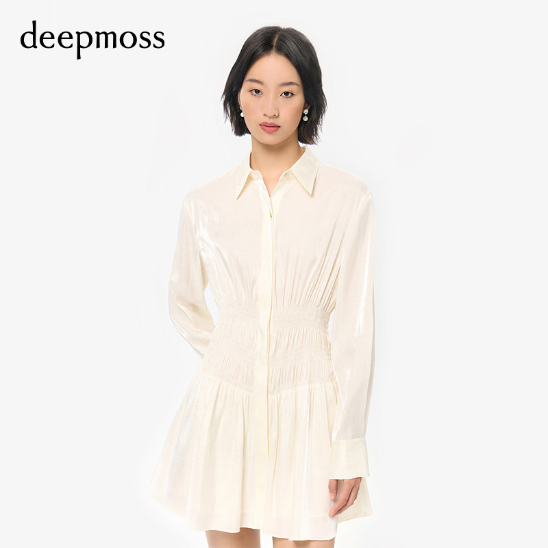 【deepmoss】女士设计感装棉感水泽收腰衬衫A字连衣裙短裙