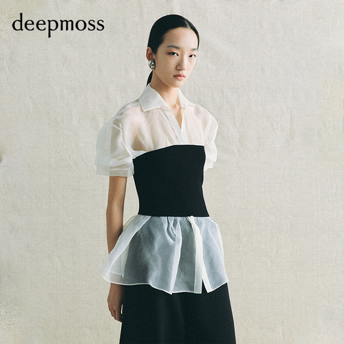 deepmoss薄縠透光针织半裹胸衬衫