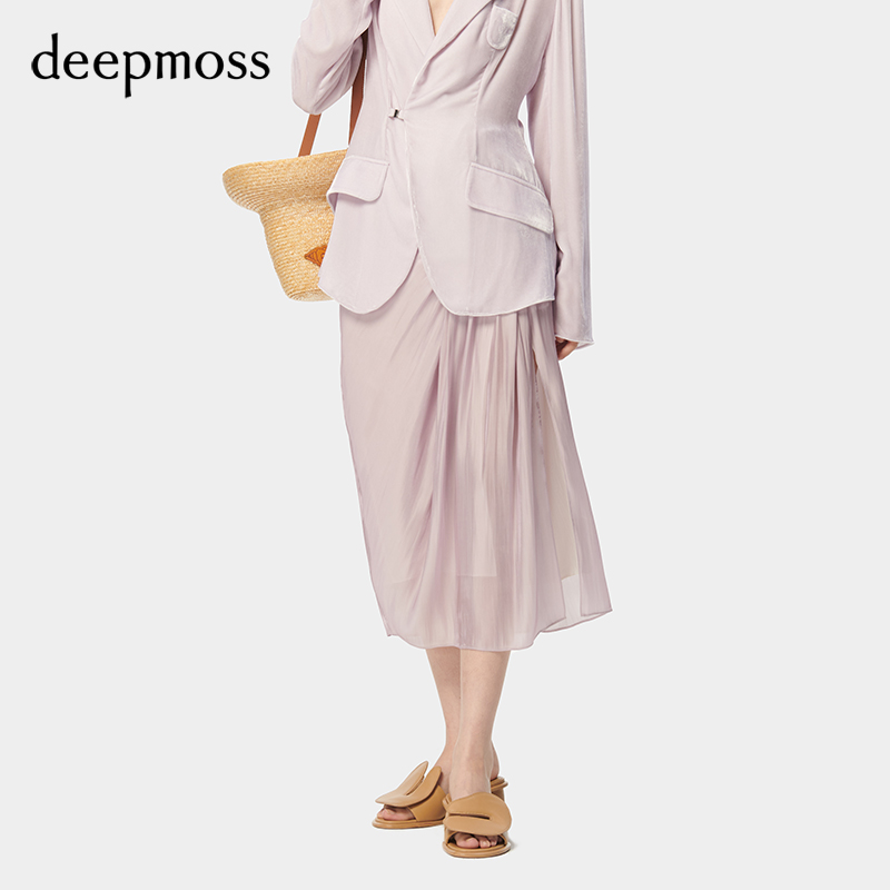 【deepmoss】2024春夏新款女装时尚休闲水泽褶涧叠襟廓形半身裙 女装/女士精品 半身裙 原图主图