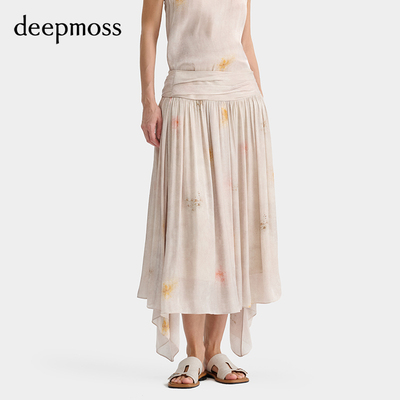 deepmoss幻影缎感水泽褶裥半裙