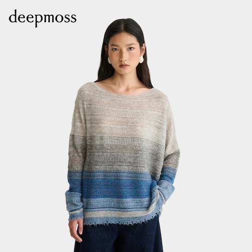 【deepmoss】女闪葱渐变条纹针织衫罩衫