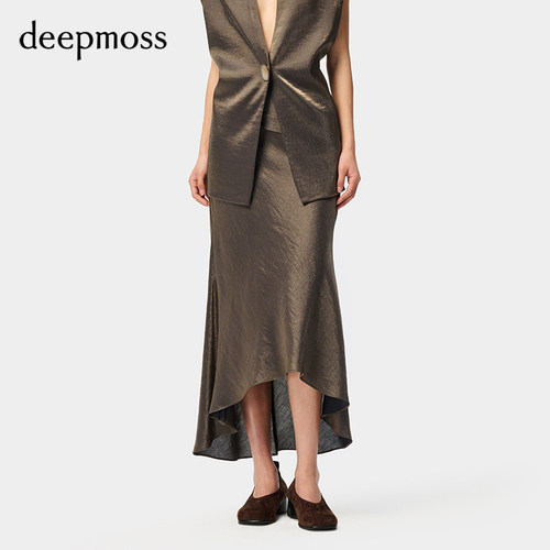 deepmoss翻边开衩鱼尾裙半身裙