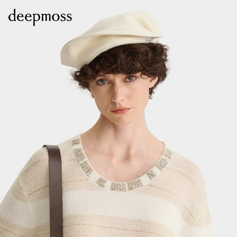 【deepmoss】2025秋冬女士设计感时尚珍珠白毛呢水手帽,服饰配件/皮带/帽子/围巾,帽子,淘宝优惠券,粉丝福利购,淘宝优惠卷
