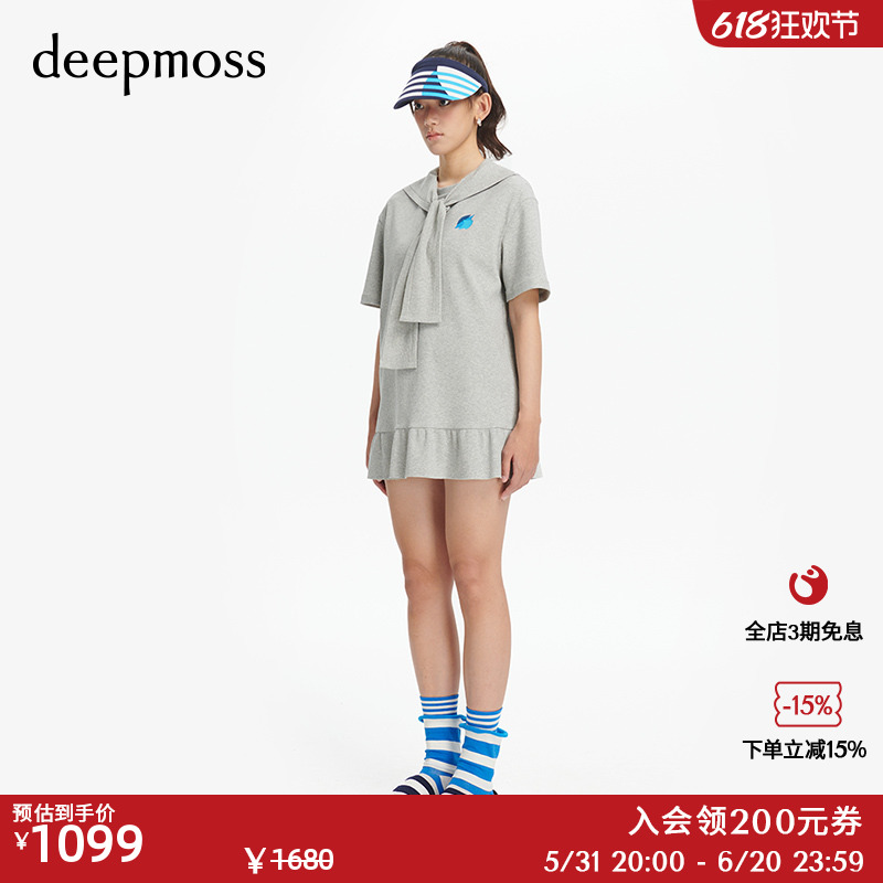 【deepmoss】时尚复古潮流休闲女装直筒海军领短袖A字连衣裙 女装/女士精品 连衣裙 原图主图