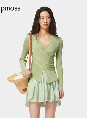 【deepmoss】2025秋冬季女时尚气质可调节交叠针织衫上衣