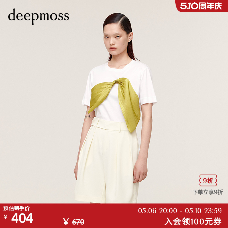 【deepmoss】 潮流百搭上衣女士休闲修身收腰圆领飘带短袖T恤 女装/女士精品 T恤 原图主图