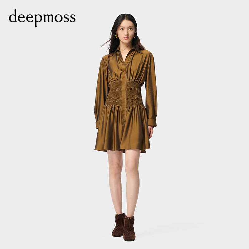 deepmoss水泽打揽收腰连衣裙