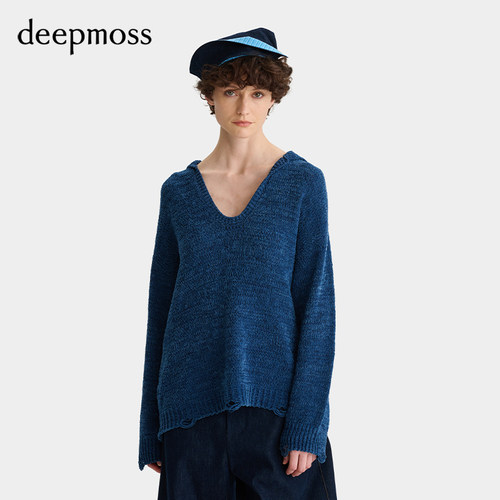 deepmoss毛绒针织翻领套头衫