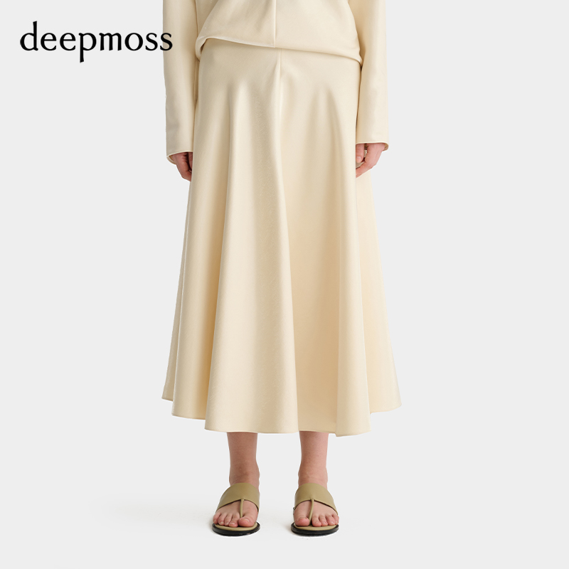 【deepmoss】2025秋冬新款女士设计感时尚砂砾白棉感水泽波纹半裙