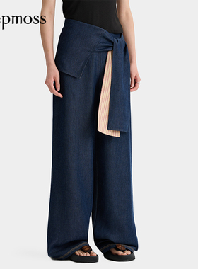 【deepmoss】2025新款女士围裹式可拆腰头莱赛尔牛仔长裤直筒裤