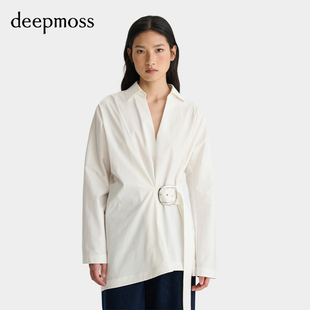 【deepmoss】2025秋冬女士时尚设计感不对称束腰搭扣衬衫
