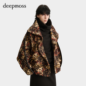 deepmoss 2025秋冬女士设计感绚影提花翻领廓形羊毛外套