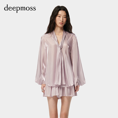 deepmoss水泽丝巾领上衣衬衫