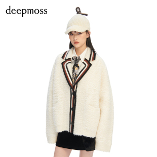 潮流休闲复古针织驳领开衫 时尚 deepmoss 上衣 气质休闲女装