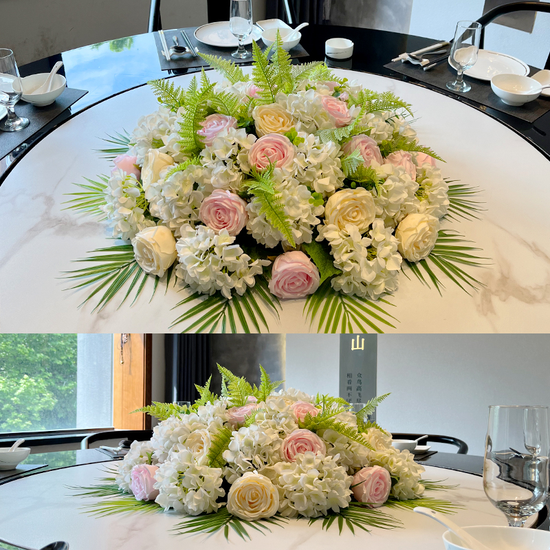 酒店圆桌餐桌花转盘圆形仿真花