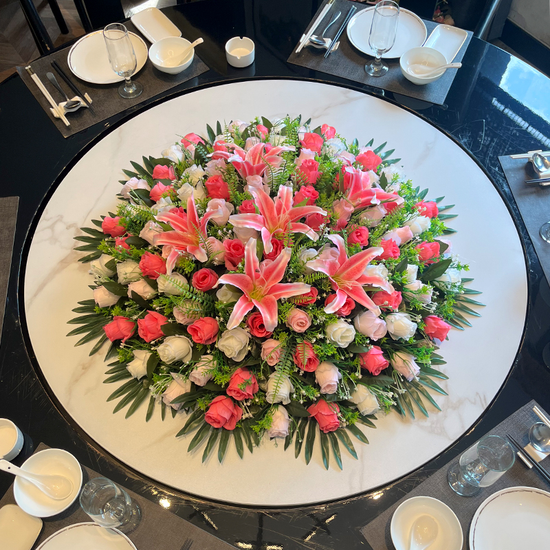 餐桌花转盘装饰花仿真花摆件