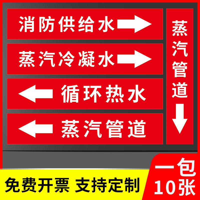 热水管道标识贴蒸汽流向名称蒸汽冷凝水箭头提示标志牌不干胶标签