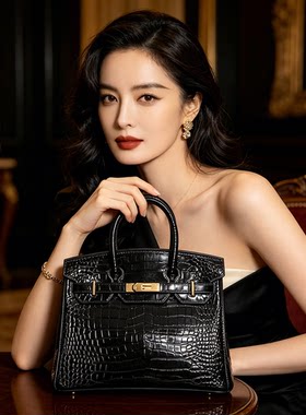 MAXIMAL KAOS手工定制大容量鳄鱼纹手提铂金包单肩斜挎女包真皮包