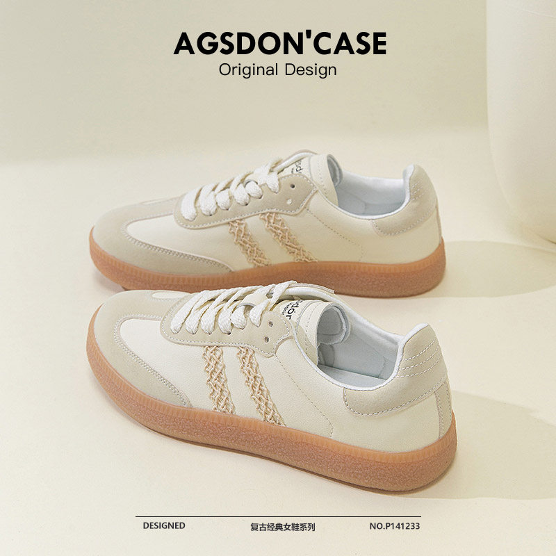 奥古狮登德训鞋女鞋2024新款秋季透气薄款小白鞋轻便厚底运动板鞋