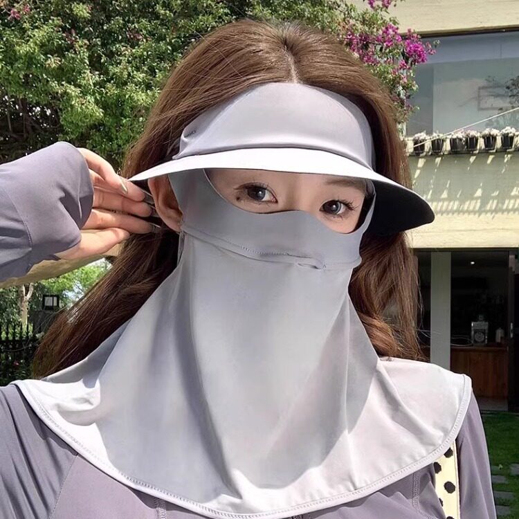 防晒口罩女防紫外线户外遮阳全脸冒子一体面罩冰丝透气护角防嗮罩