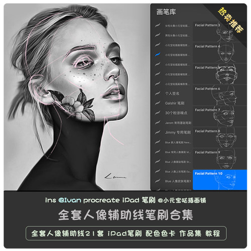 procreate笔刷全套人像辅助线笔刷ipad绘画零基础笔刷教程附色卡 - 封面