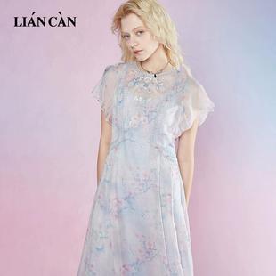 连衣裙女71VF224003 薄纱印花慵懒风高级感短袖 莲灿2025年夏季 新款