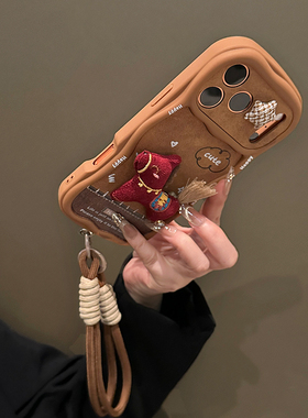 卡巴顿 秋冬天毛绒红色小马适用苹果17promax手机壳新款16pro女iphone15plus带挂绳14pro全包防摔13马年可爱