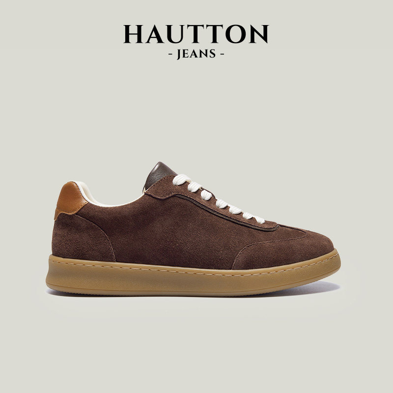HauttonJeans复古德训鞋男款2026秋季新款运动板鞋真皮男鞋休闲鞋