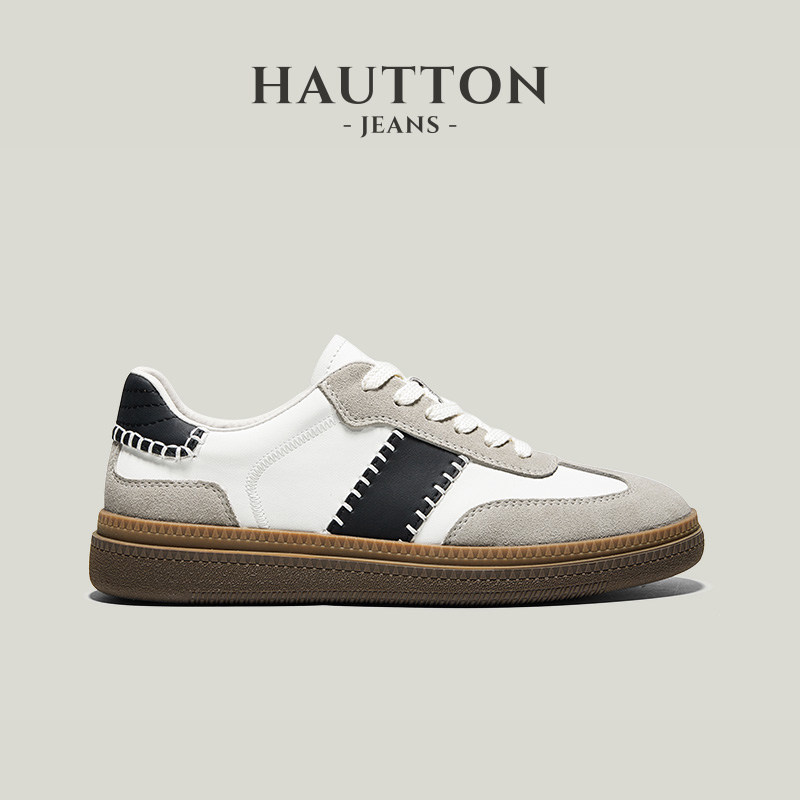 【张若昀同款】HauttonJeans男鞋复古德训鞋男真皮运动板鞋休闲鞋