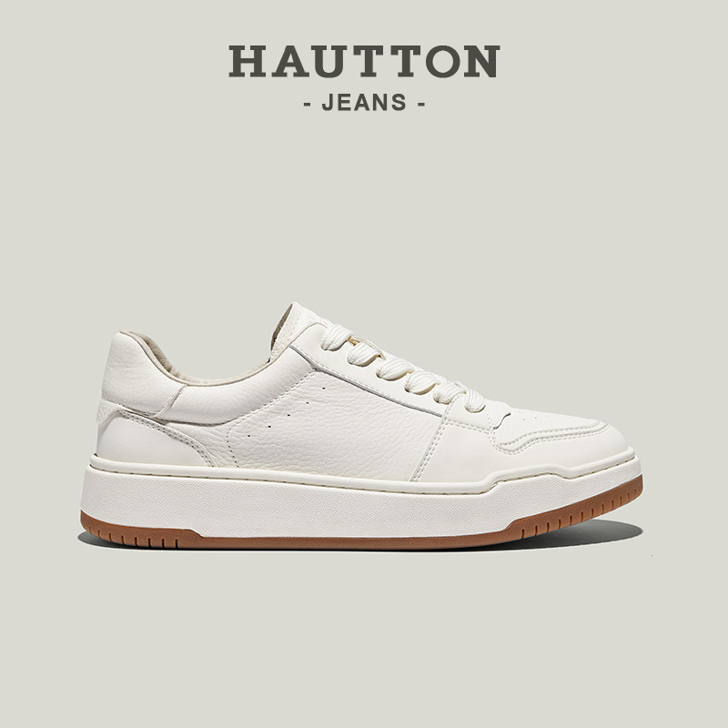 HauttonJeans休闲板鞋男2026新款男士小白鞋真皮经典百搭平底男鞋,流行男鞋,休闲板鞋,淘宝优惠券,粉丝福利购,淘宝优惠卷