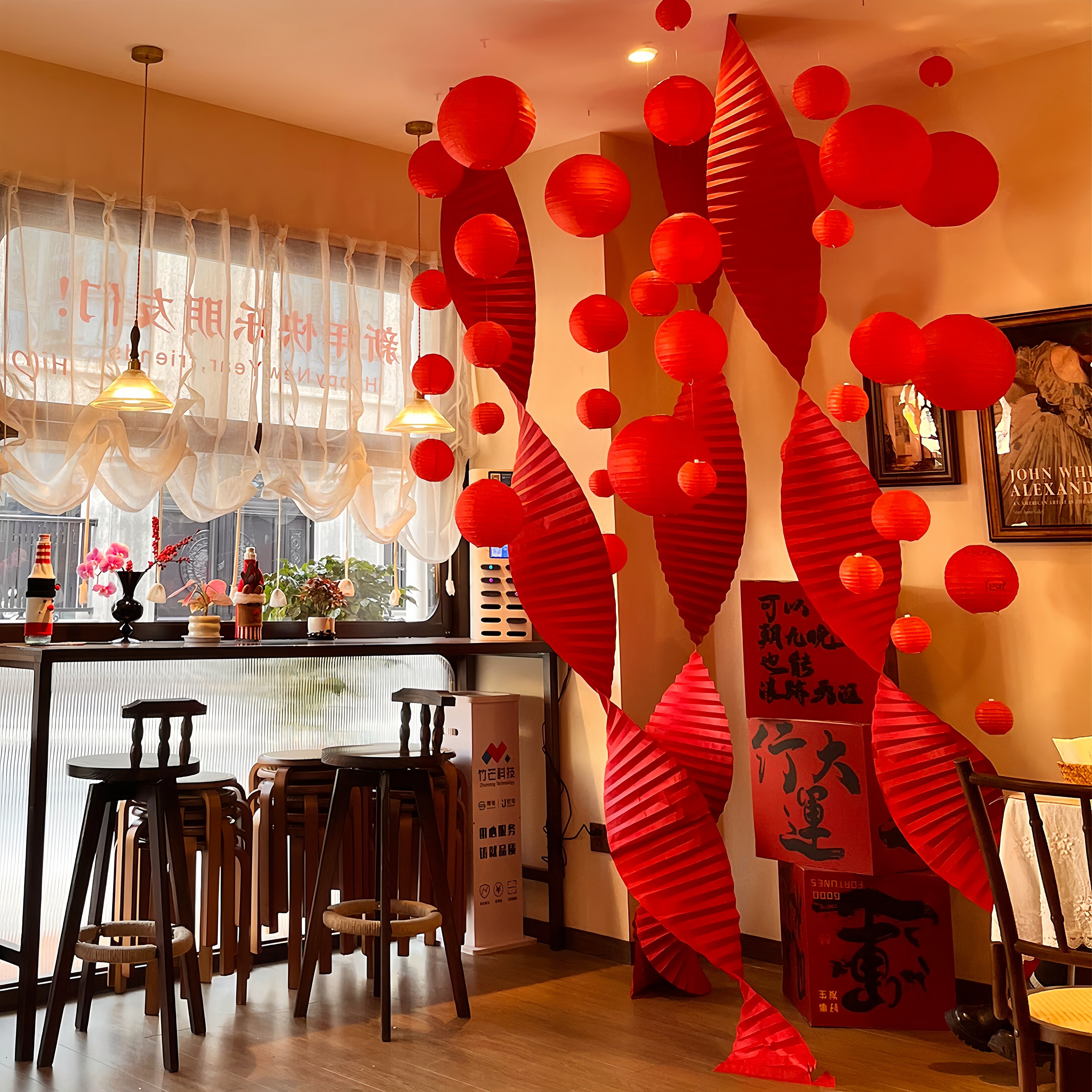 2026新年装饰红色瓦楞纸灯笼