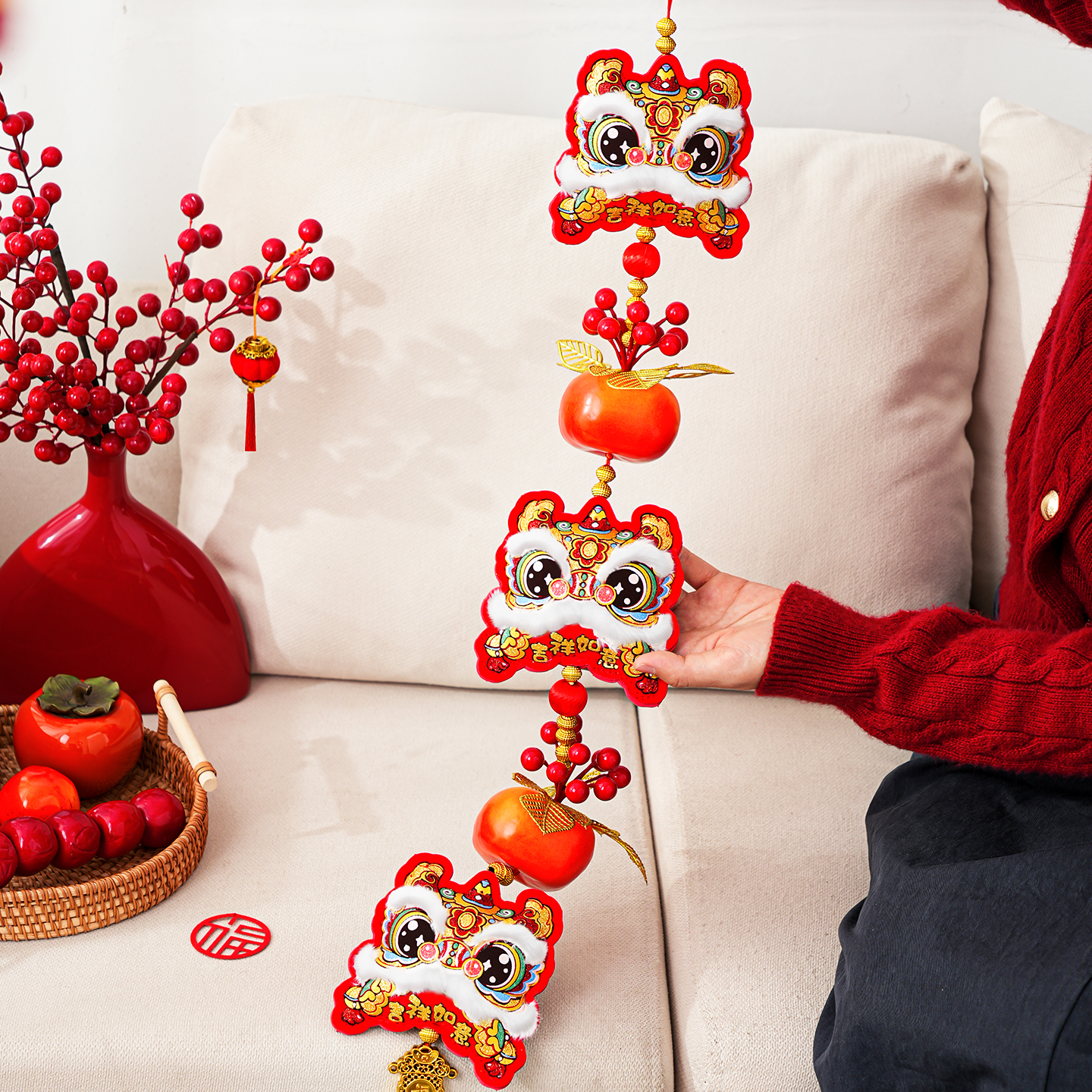 新年醒狮挂件2026马年喜庆